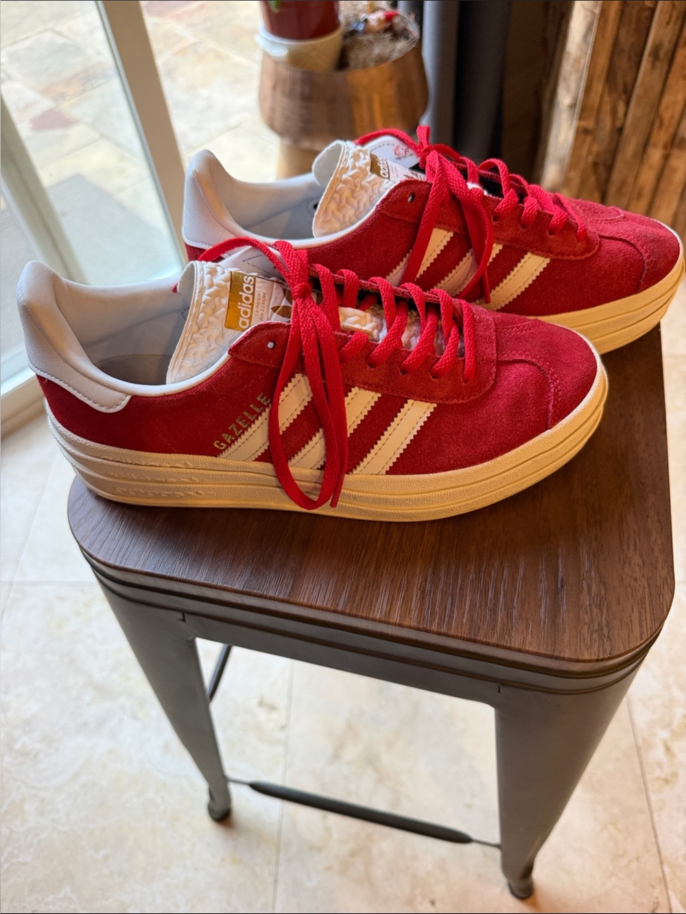 adidas Red and White Women's Suede Sneakers - Picture 2 of 8